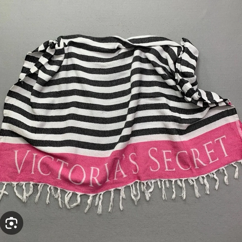 Victoria's Secret Black and White Striped Blanket with Pink